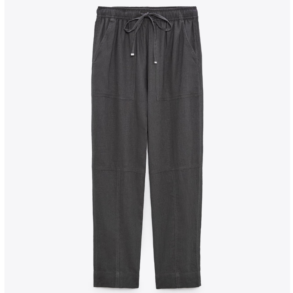 Zara dark gray high waist tapered linen blend pants NWT